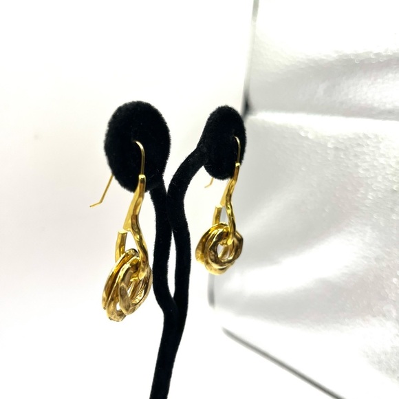 Gold Geometric Minimalist Earrings Shepards Hooks Quality Circular Gold Tone - Picture 6 of 13